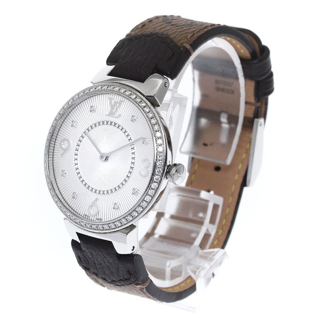 Louis Vuitton Tambour Q13ml Diamond Bezel Silver Dial Quartz Ladies Watch